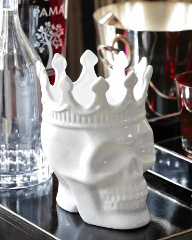 White Louise Skull Candle, 23.3 oz. - Rose de Vents Scent